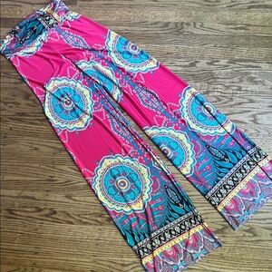 Auditions Wide Leg palazzo pants paisley pink aqua Medium NWOT